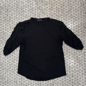 Women's Veronica Beard Waldorf Ruched Sleeve Top in Black, Size M